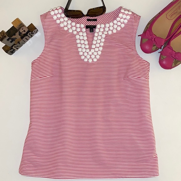 ❤️HOST PICK❤️TALBOTS Split/Embellished Neck Striped Sleeveless Top - Picture 1 of 8